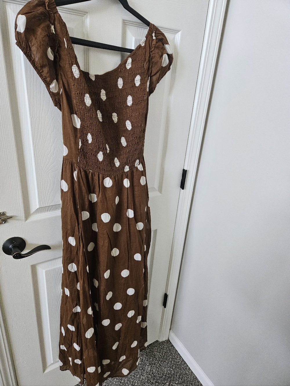 Free People Extratropical Brown Polka Dot Smocked Maxi Dress - Cotton